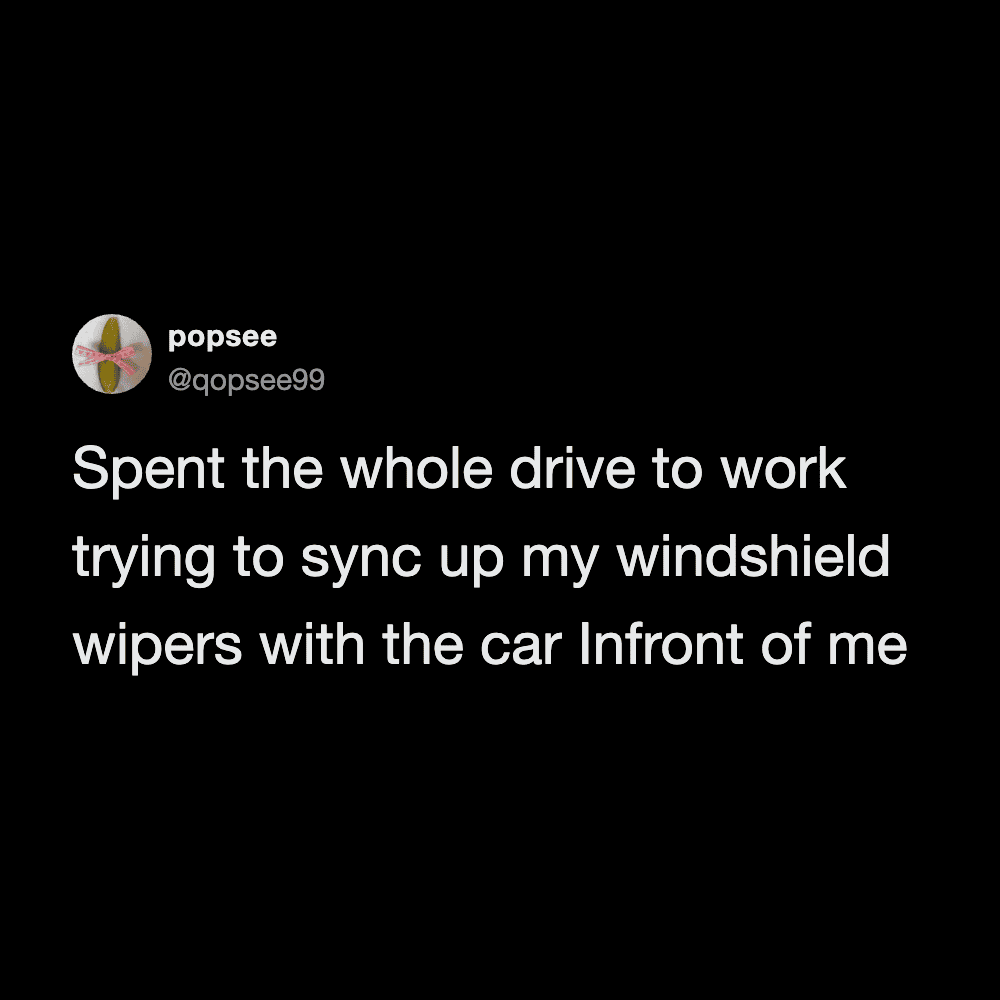Funny meme about trying to sync windshield wipers with a car while driving.