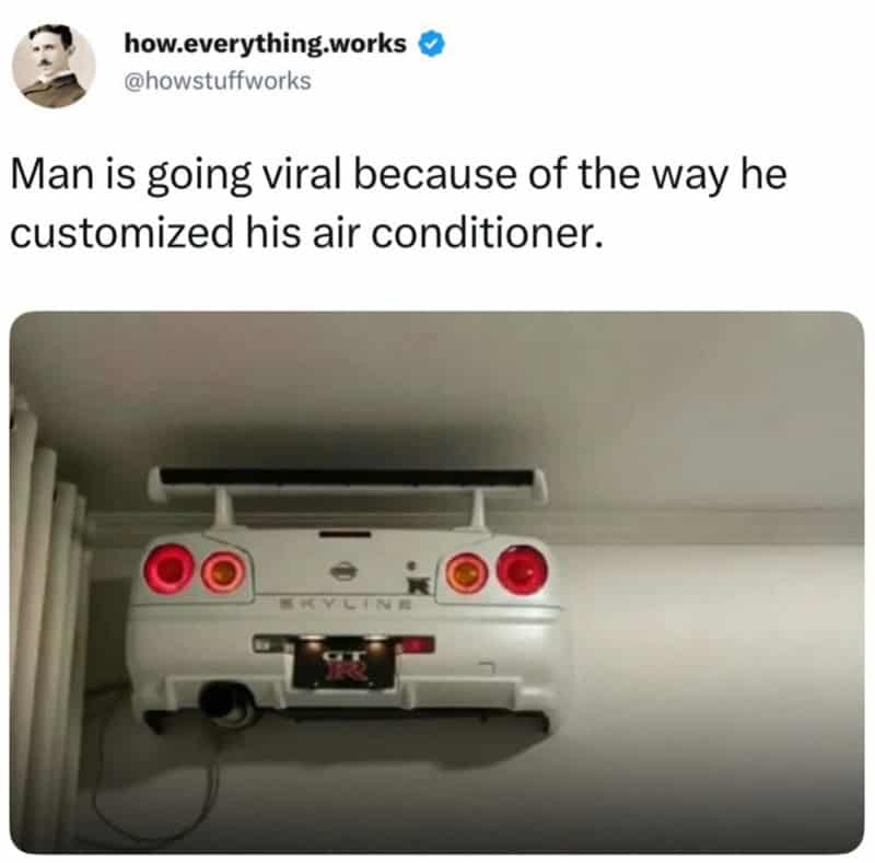 Car modified to look like an air conditioner, with red lights as vents.