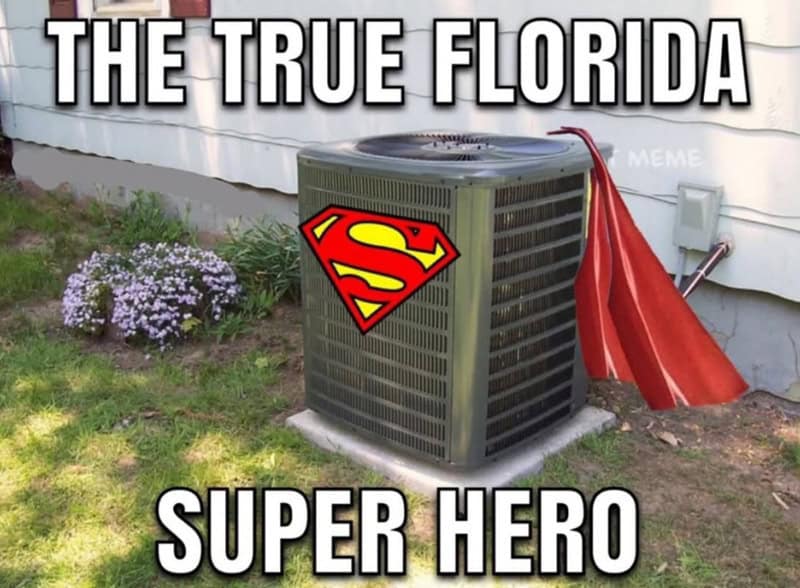 The true Florida super hero is an air conditioning unit with a Superman logo.