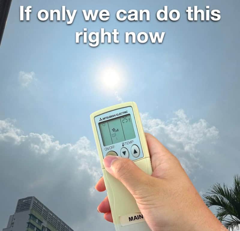 Person holding a remote control under the sun with the text 'If only we can do this right now'.