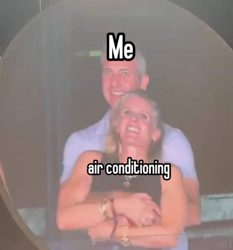 Me and air conditioning meme with humorous overlay text.