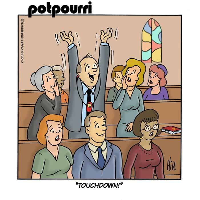 "Touchdown! Excited man celebrating with friends at Potpourri event.".
