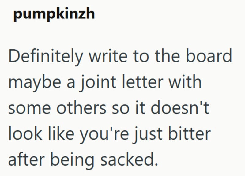 Screenshot of a message suggesting writing a joint letter to the board.