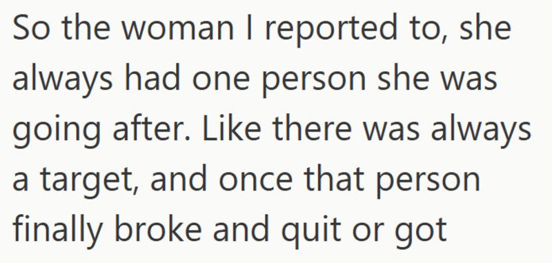 Text excerpt about a woman reporting someone she was targeting.
