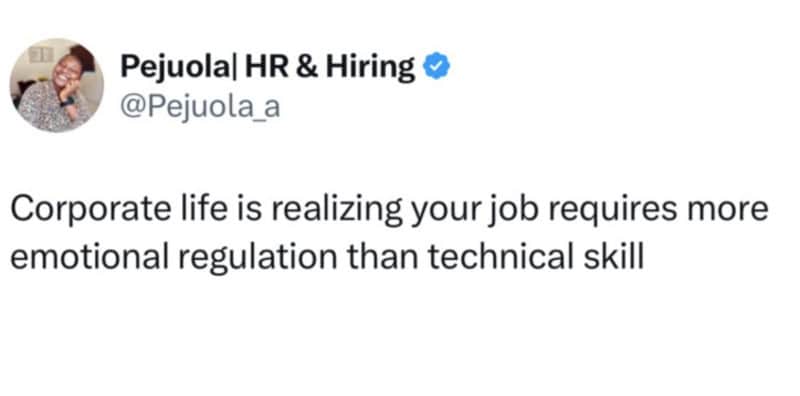Corporate life is realizing your job requires more emotional regulation than technical skill.
