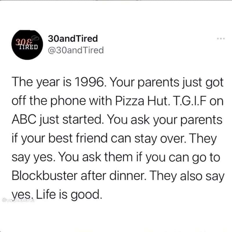 A nostalgic post about 1996, Pizza Hut, ABC, and Blockbuster.