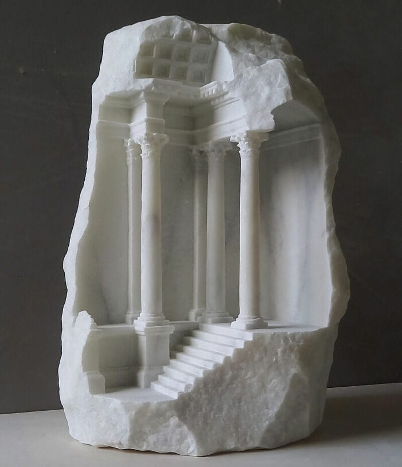 Marble sculpture of classical architecture with columns and stairs, titled 'classical-architecture-s.