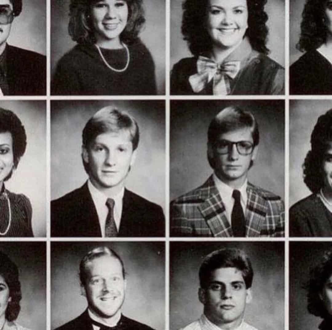 Black and white school photos of students, some with glasses, in formal attire.