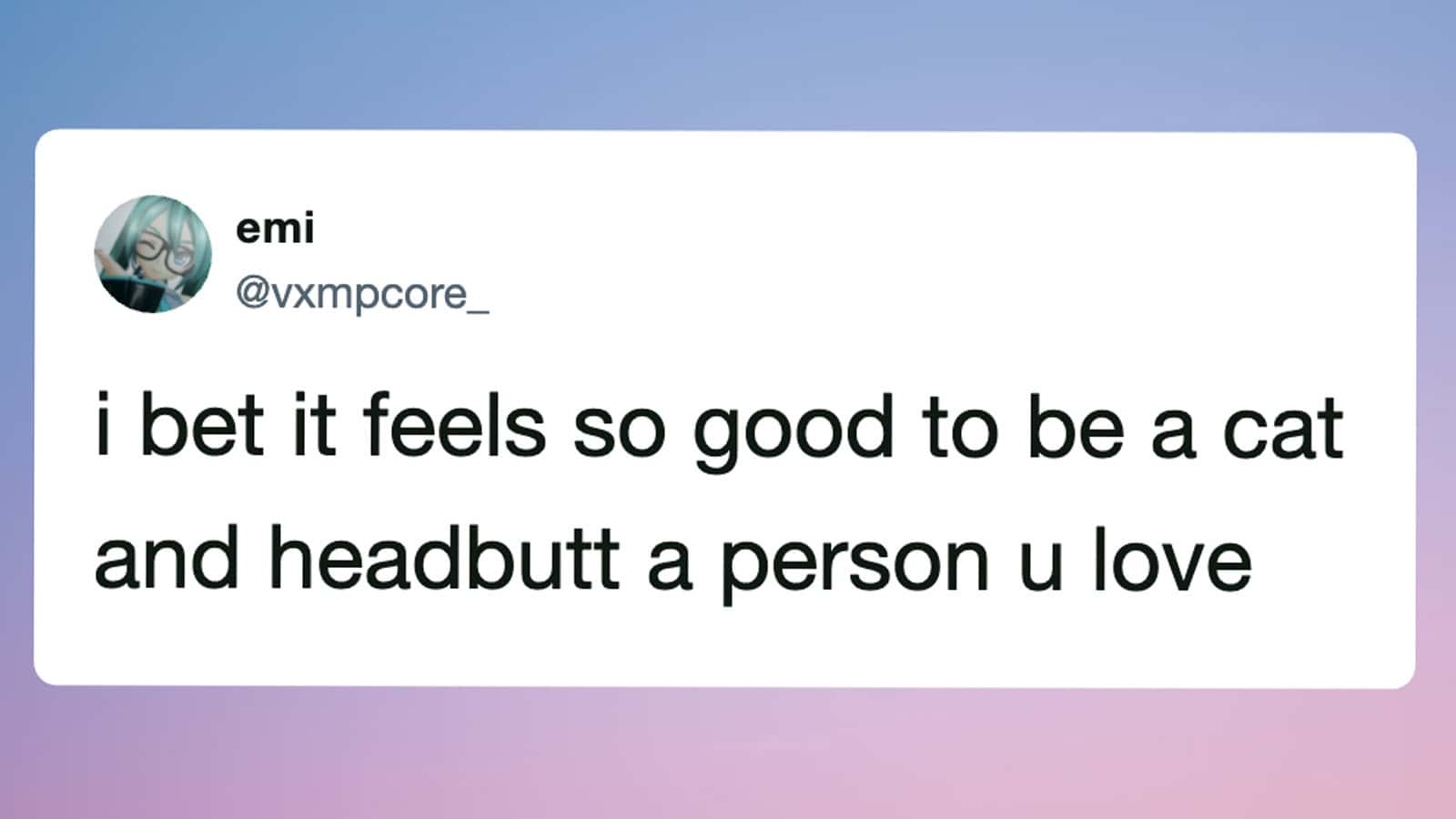 A bet it feels so good to be a cat and headbutt a person u love.