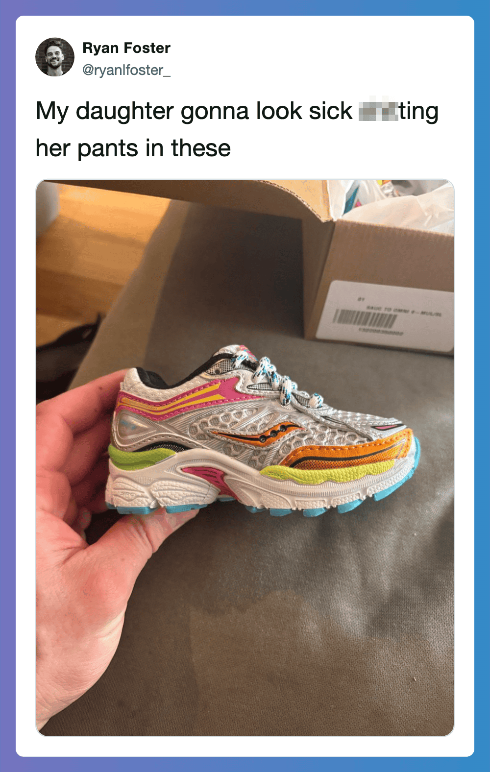 A colorful sneaker with multiple bright colors and a chunky sole.