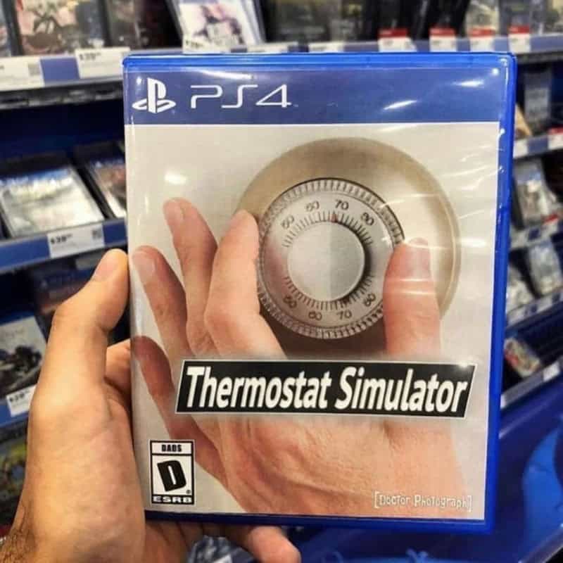 Thermostat Simulator PS4 game box held in hand in store.