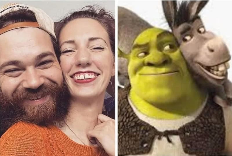 Happy couple smiling for selfie, cheerful and joyful moment.