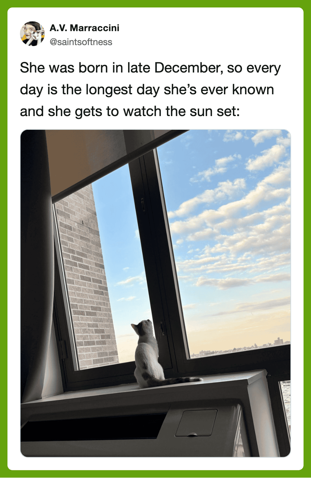 She was born in late December, so every day is the longest day she’s ever known and she gets to watc.