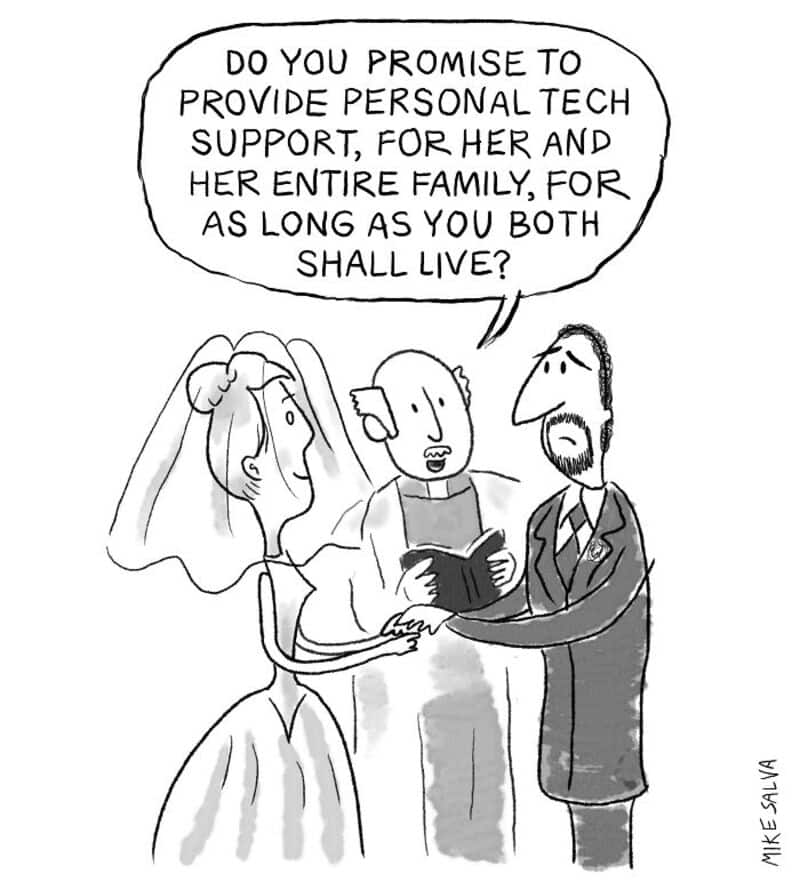 Providing personal tech support to a bride and groom during their wedding ceremony.