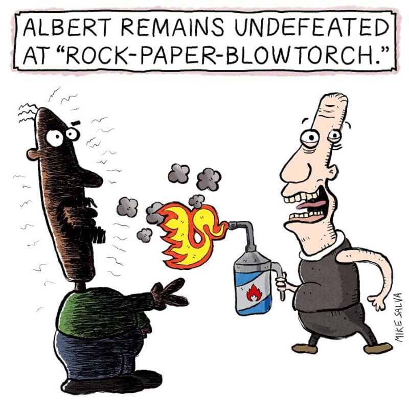 ALBERT REMAINS UNDEFEATED AT "ROCK-PAPER-BLOWTORCH.".