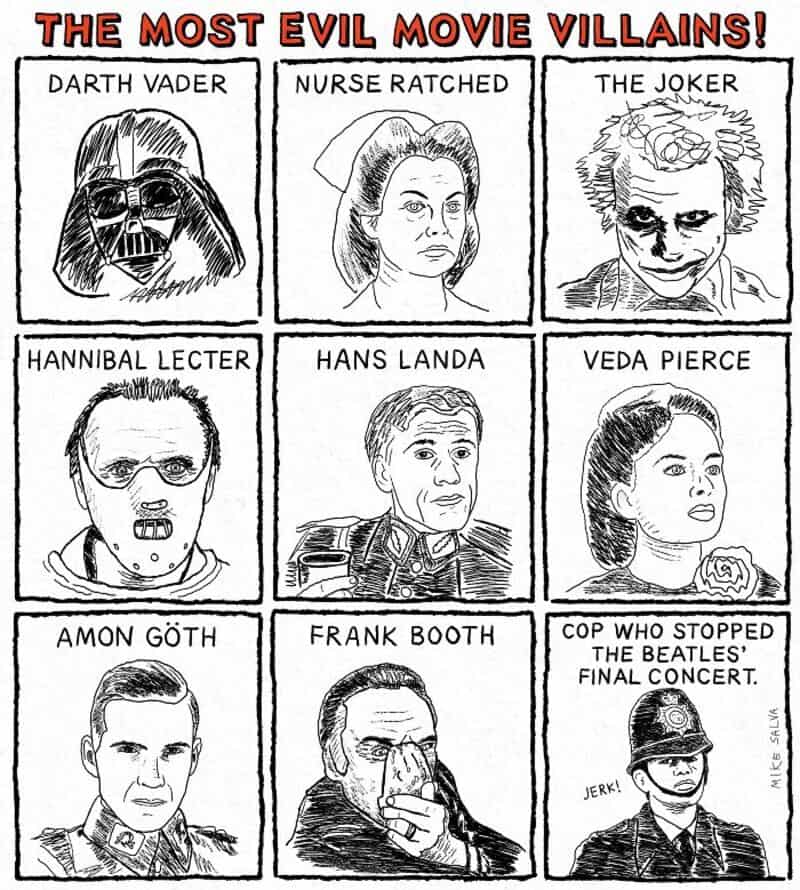 Darth Vader, Nurse Ratched, The Joker, Hannibal Lecter, Hans Landa, Veda Pierce, Amon Göth, Frank Bo.