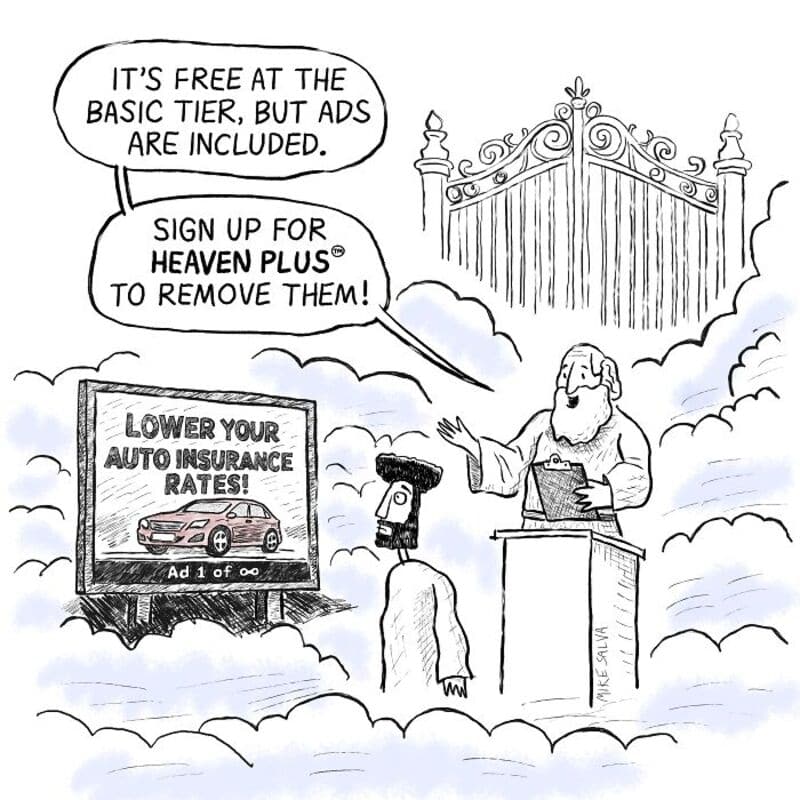 Free basic tier with ads, sign up for Heaven Plus to remove them, and lower auto insurance rates.