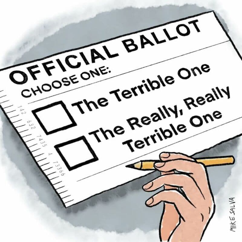 Official ballot with two options: The Terrible One and The Really, Really Terrible One.