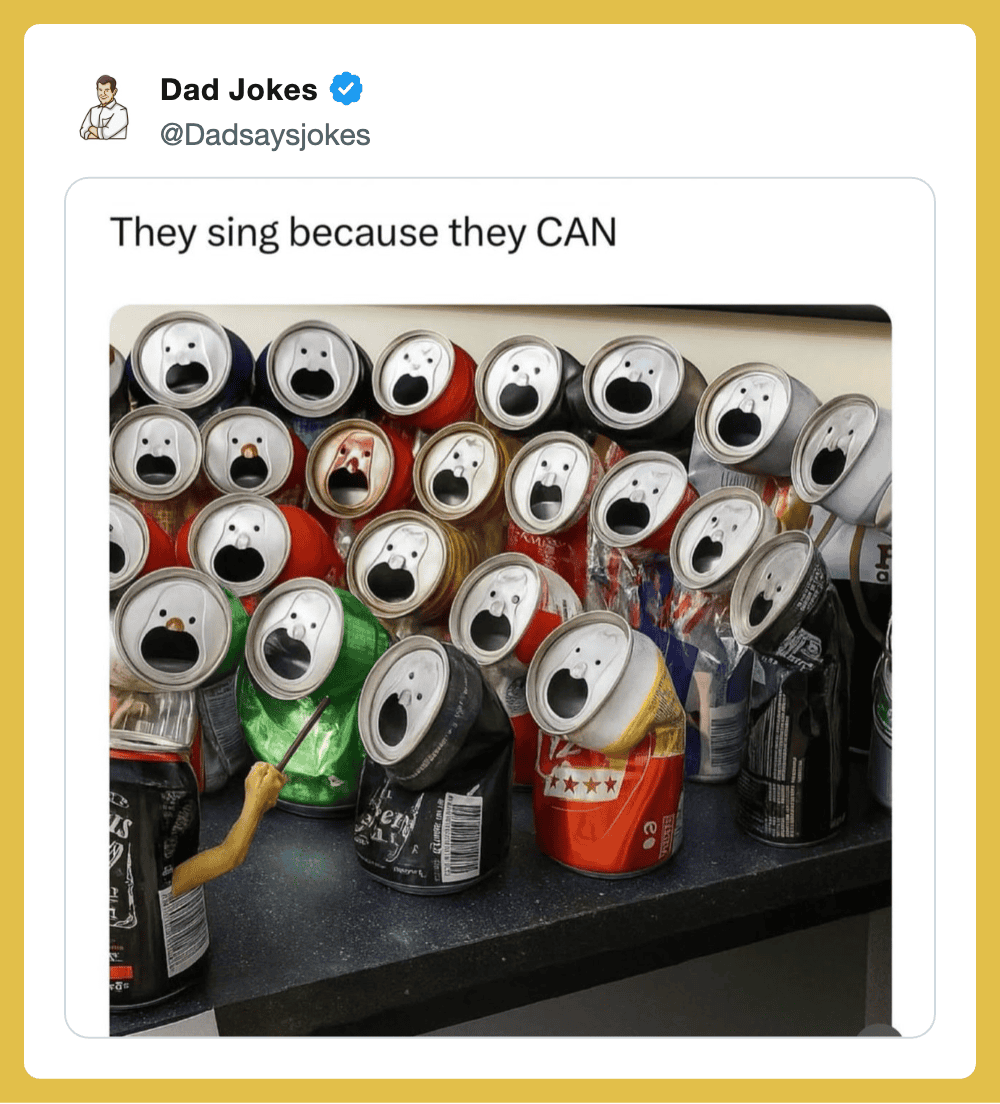 Canned soda cans with faces and a straw, arranged to look like singing mouths.