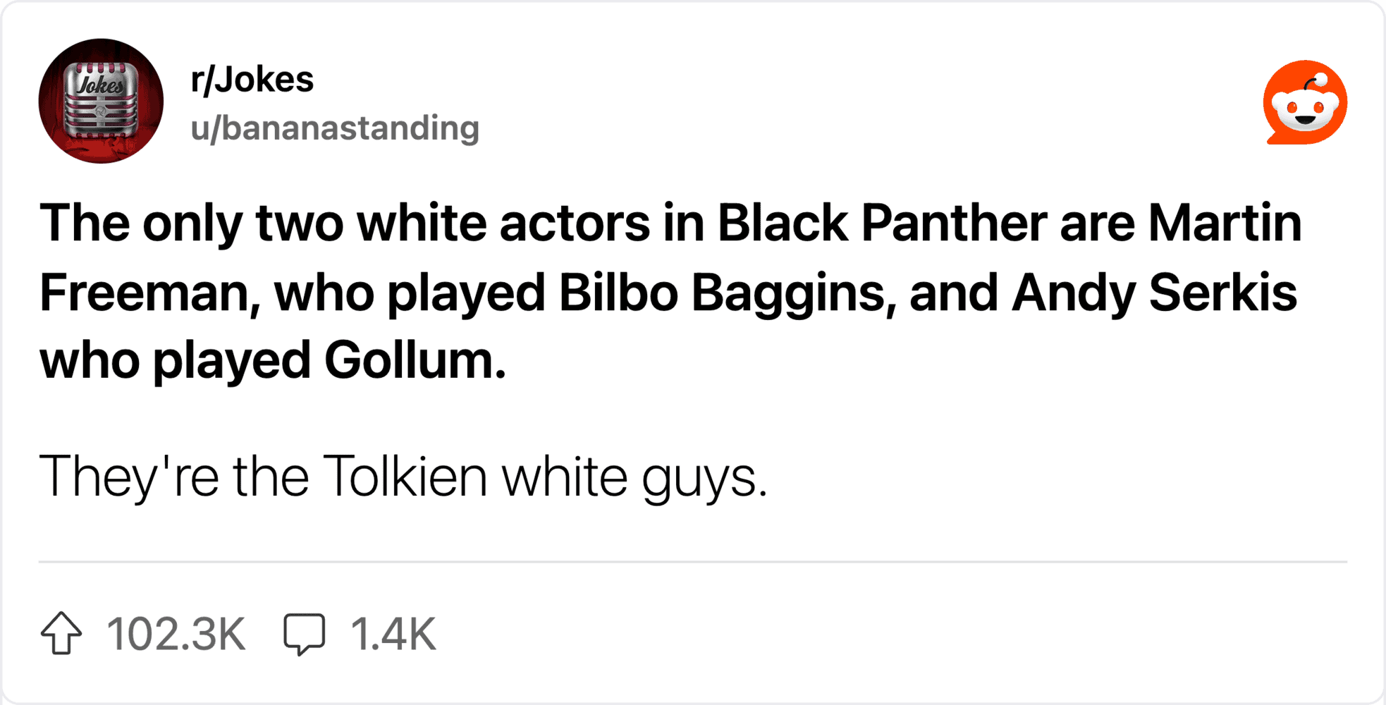 The only two white actors in Black Panther are Martin Freeman and Andy Serkis.
