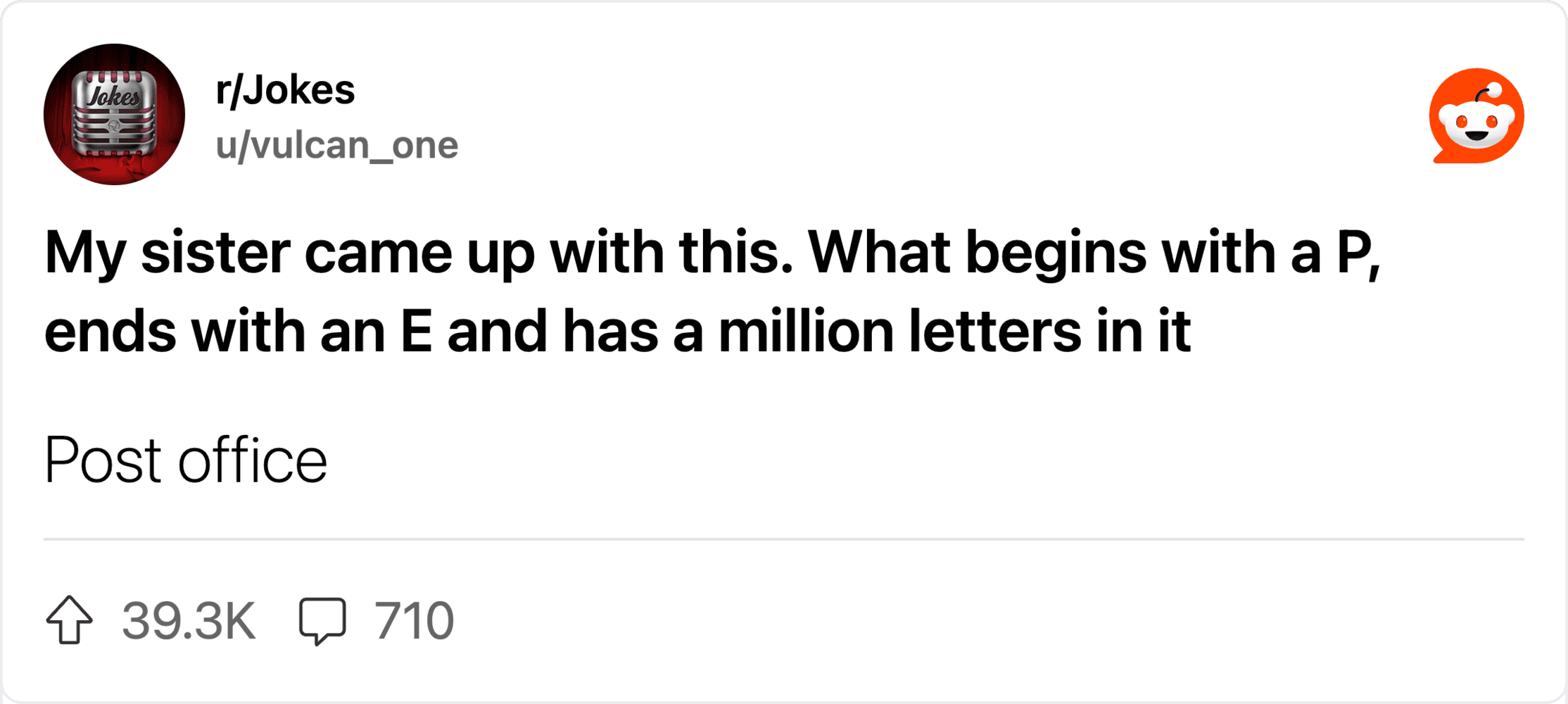 A sister's joke about a word starting with P, ending with E, and having a million letters.