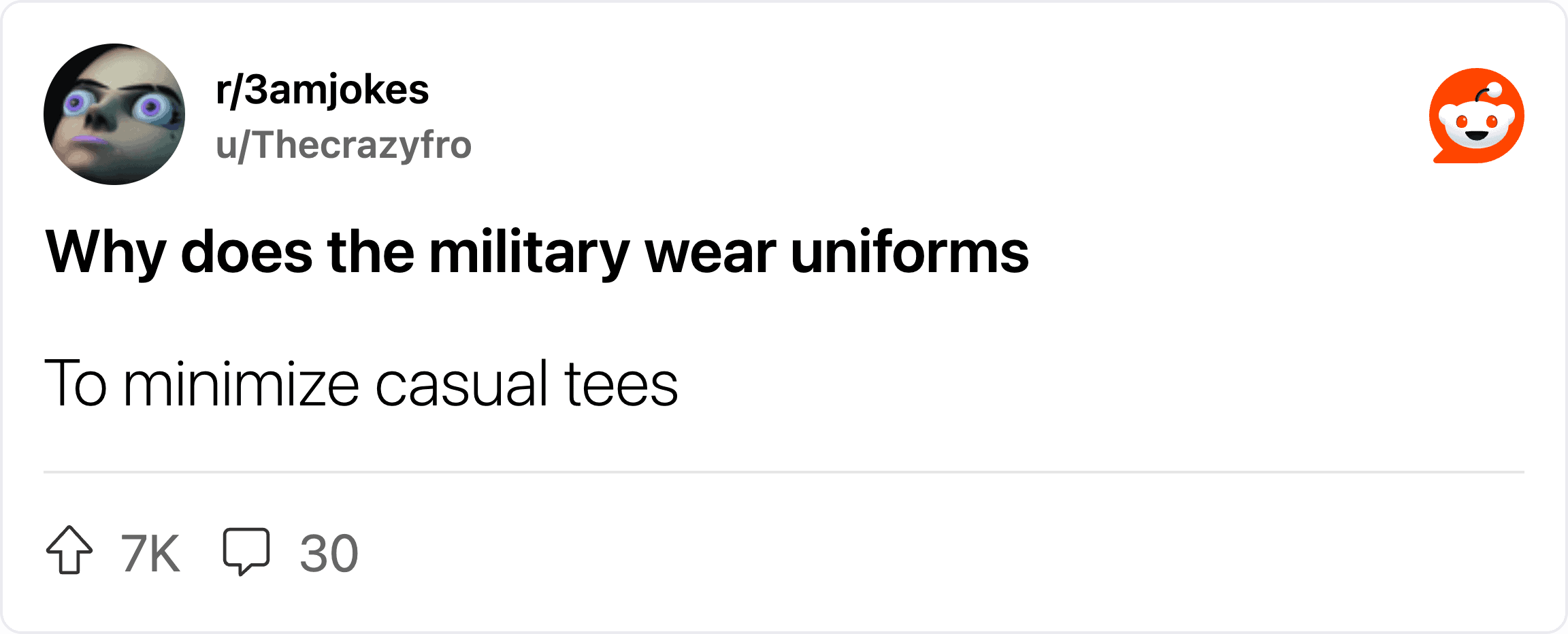 A humorous image questioning why the military wears uniforms.
