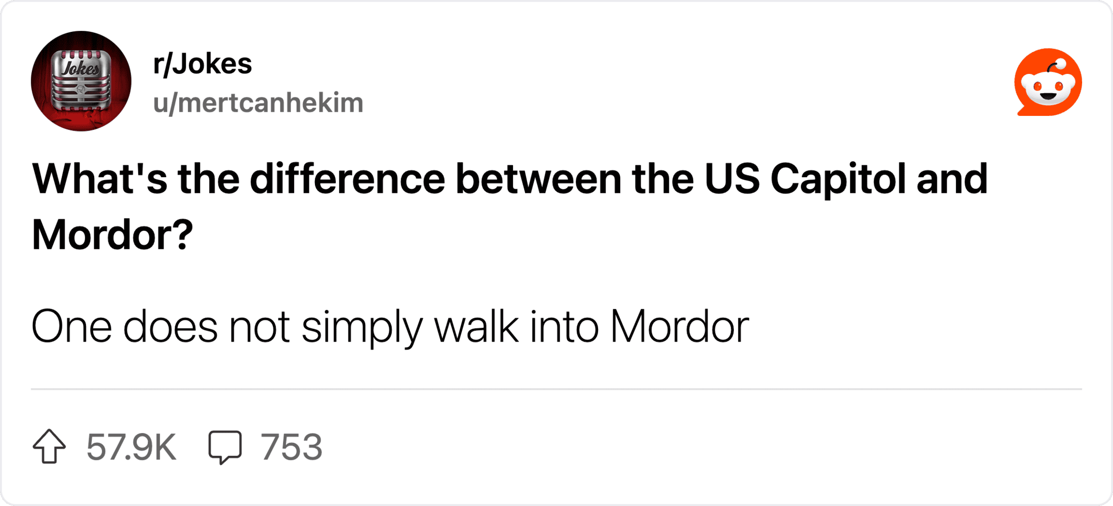 A humorous joke about the US Capitol and Mordor from Lord of the Rings.
