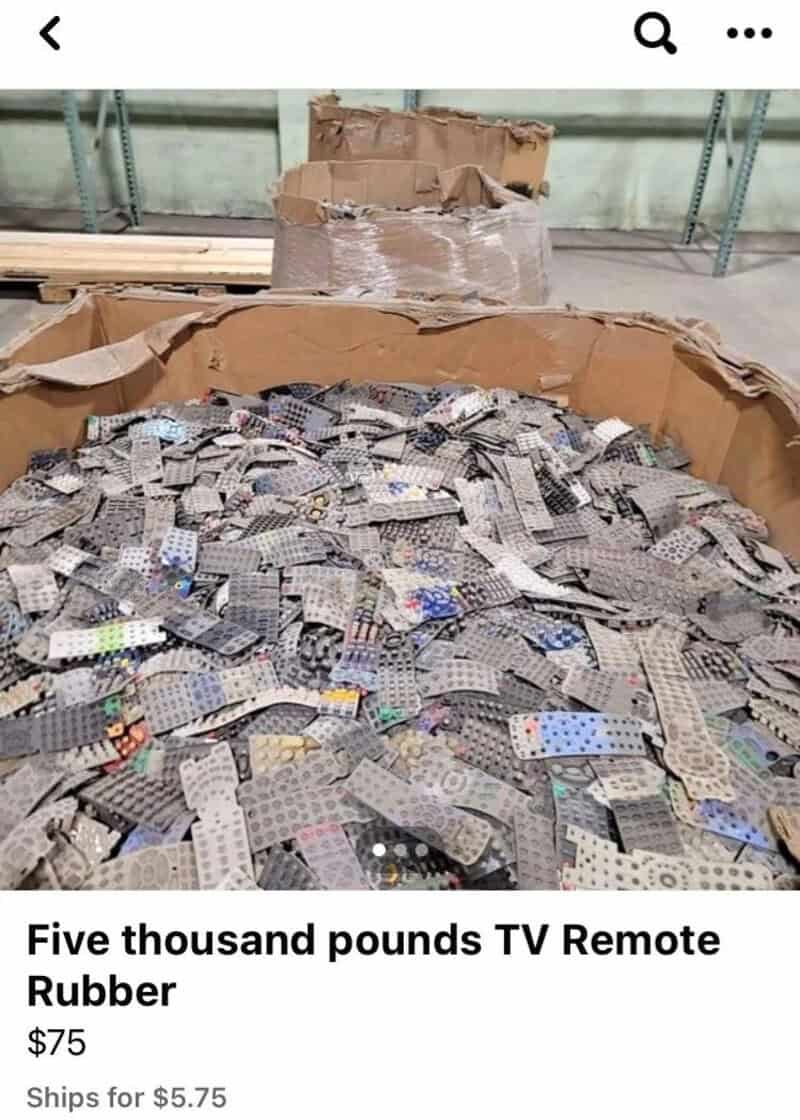 Five thousand pounds TV Remote Rubber in a large cardboard box.