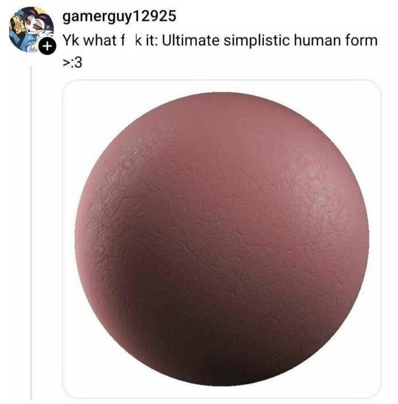 A simple, textured, pinkish-brown sphere resembling a human head.