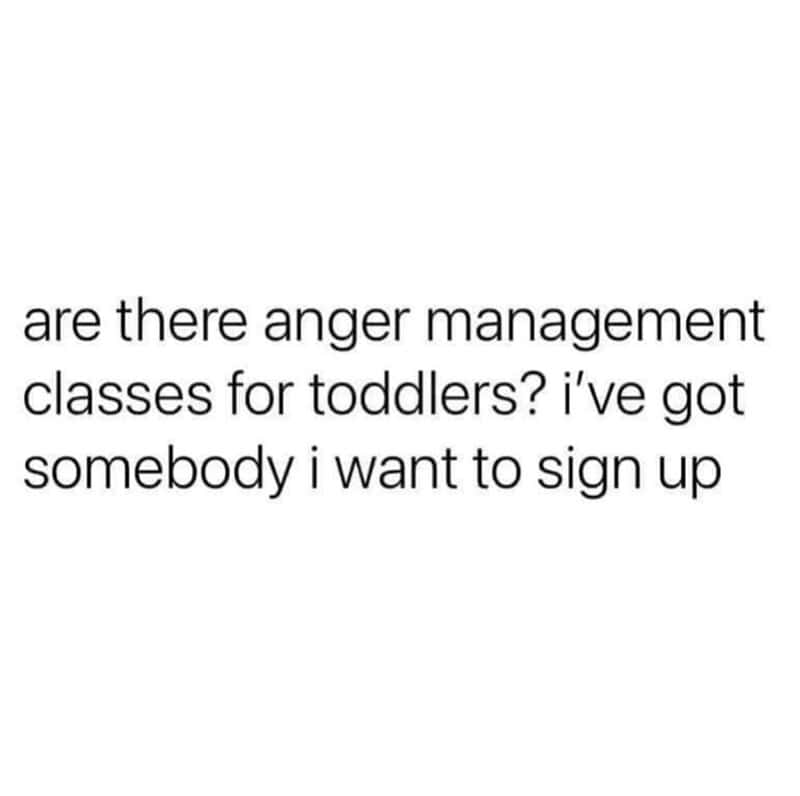 "Are there anger management classes for toddlers? I've got somebody I want to sign up".