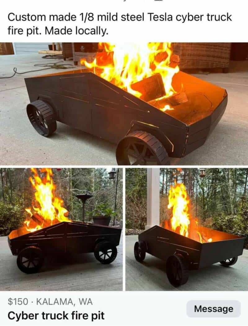 Custom made 1/8 mild steel Tesla cyber truck fire pit, made locally.