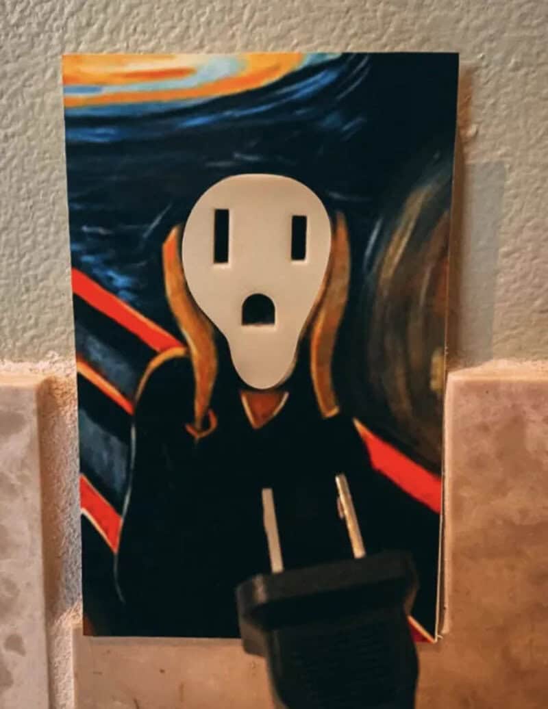 Painting of a person with a mask and headphones, inspired by Van Gogh's Starry Night.