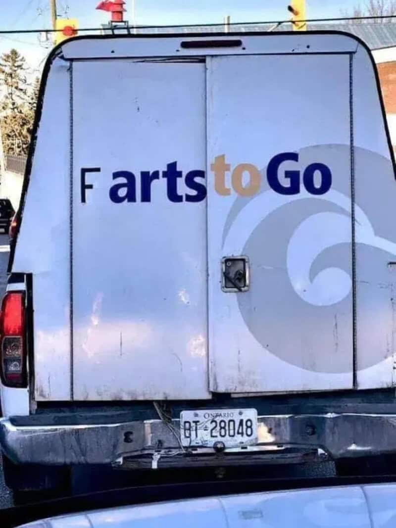 Farts to Go on a delivery van with a humorous logo.