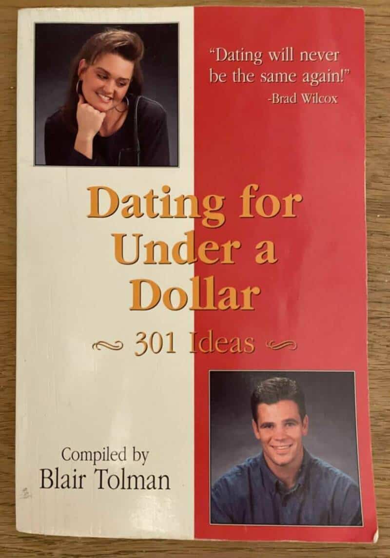 "Dating for Under a Dollar" book cover with photos of a smiling woman and man, and a quote by Brad W.