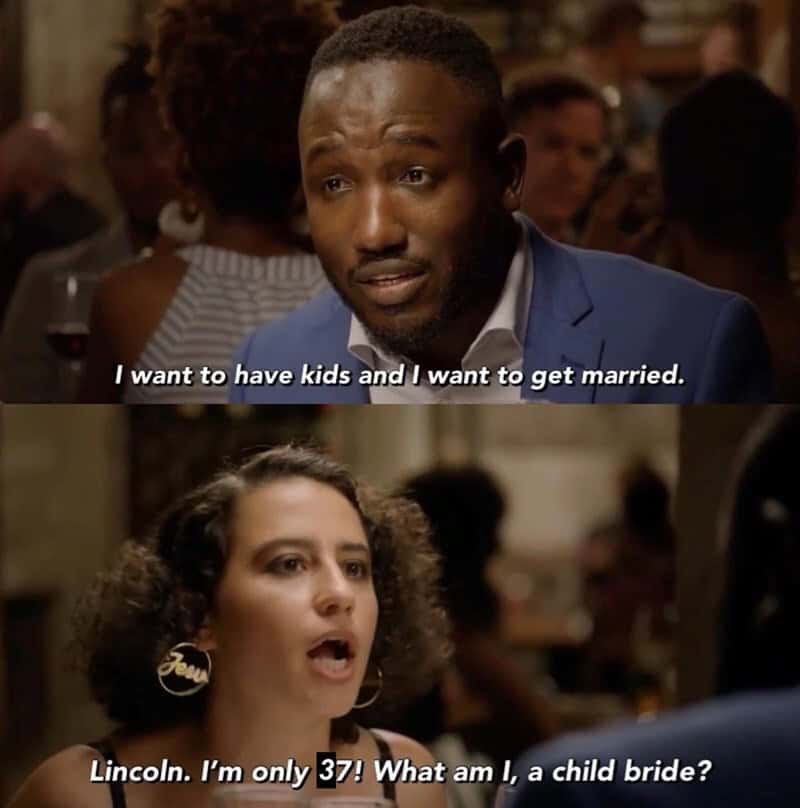 Man says, I want to have kids and get married. Woman responds, Lincoln. I'm only 37! What am I, a ch.