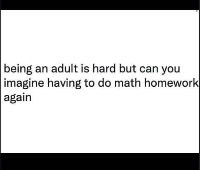 Being an adult is hard but can you imagine doing math homework again.