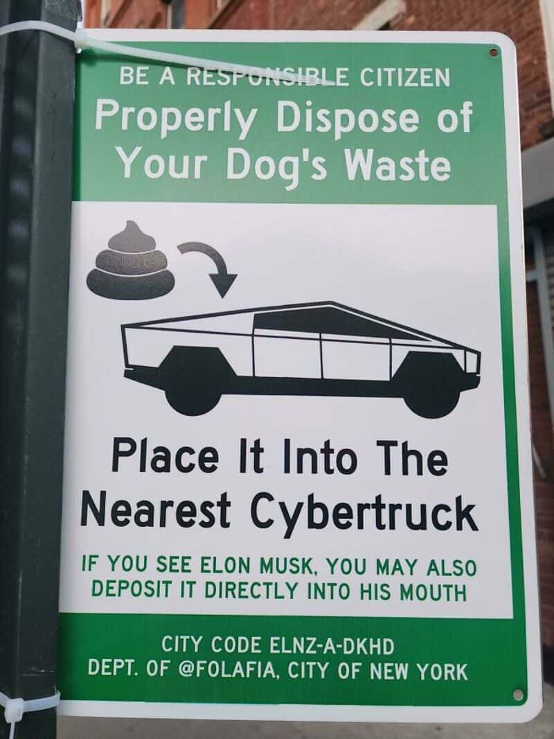 Proper disposal of dog waste reminder with a graphic of a car and a pile of dog poop.