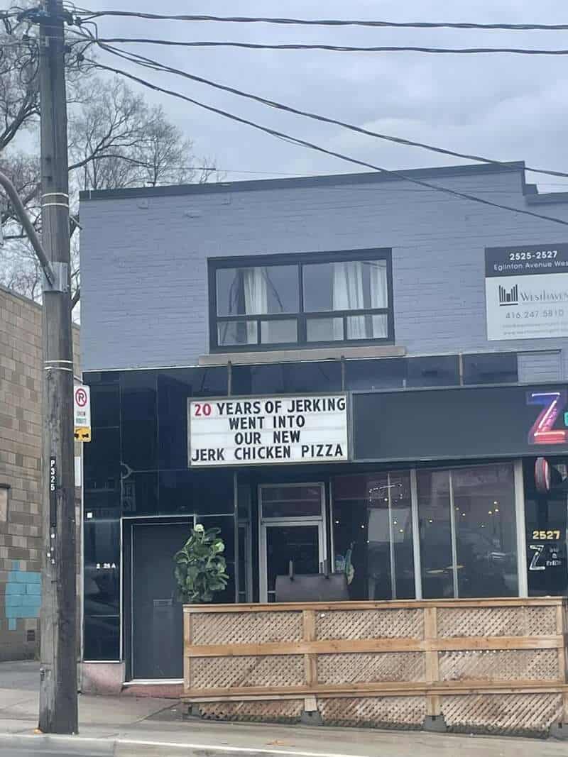 Celebrating 20 years of jerking with new jerk chicken pizza at this restaurant.