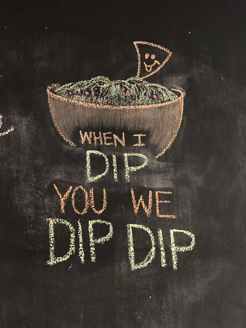 DIP DIP snack bowl with a smiling chip character and the text "When I dip you we dip dip" written in.