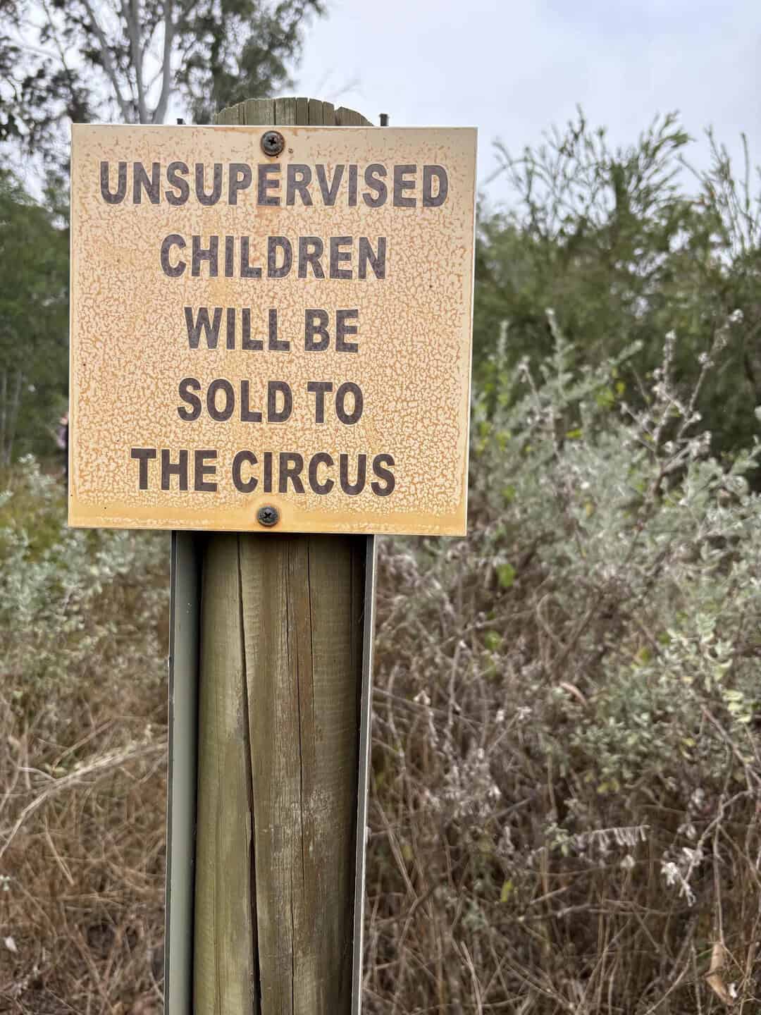 Unsupervised children will be sold to the circus sign.