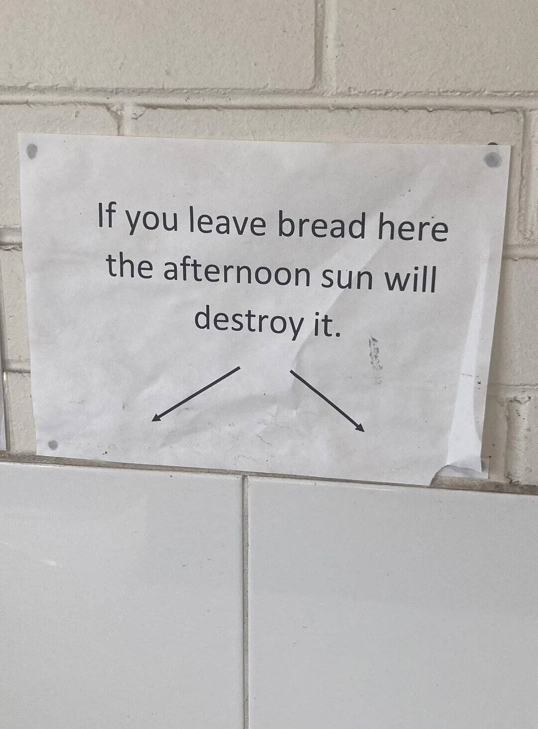 If you leave bread here the afternoon sun will destroy it.