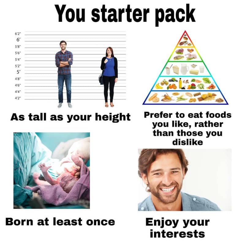 You starter pack: height, food choices, birth, interests.