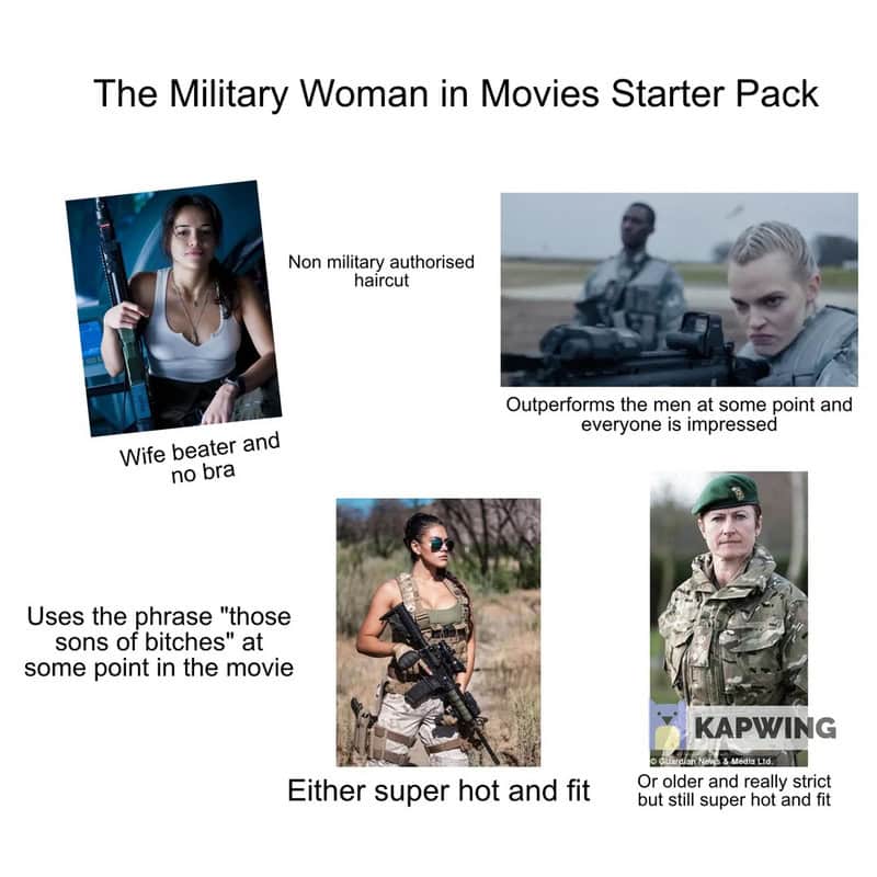 The Military Woman in Movies Starter Pack with diverse characters and styles.