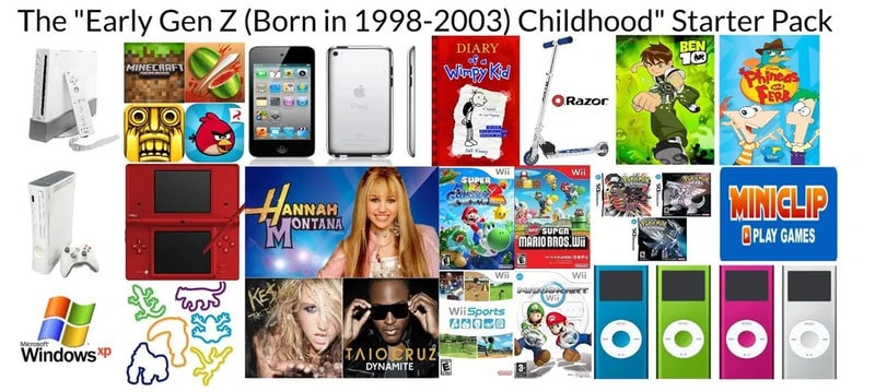 The "Early Gen Z (Born in 1998-2003) Childhood" Starter Pack.