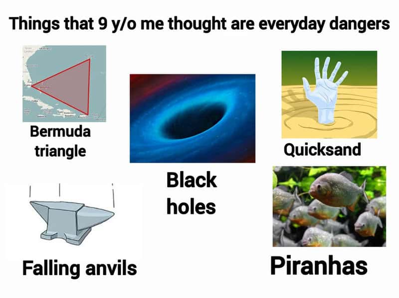 Bermuda triangle, black holes, quicksand, falling anvils, piranhas - common everyday dangers.