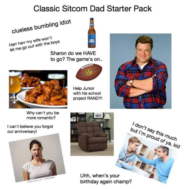Classic Sitcom Dad Starter Pack with humorous quotes and images.