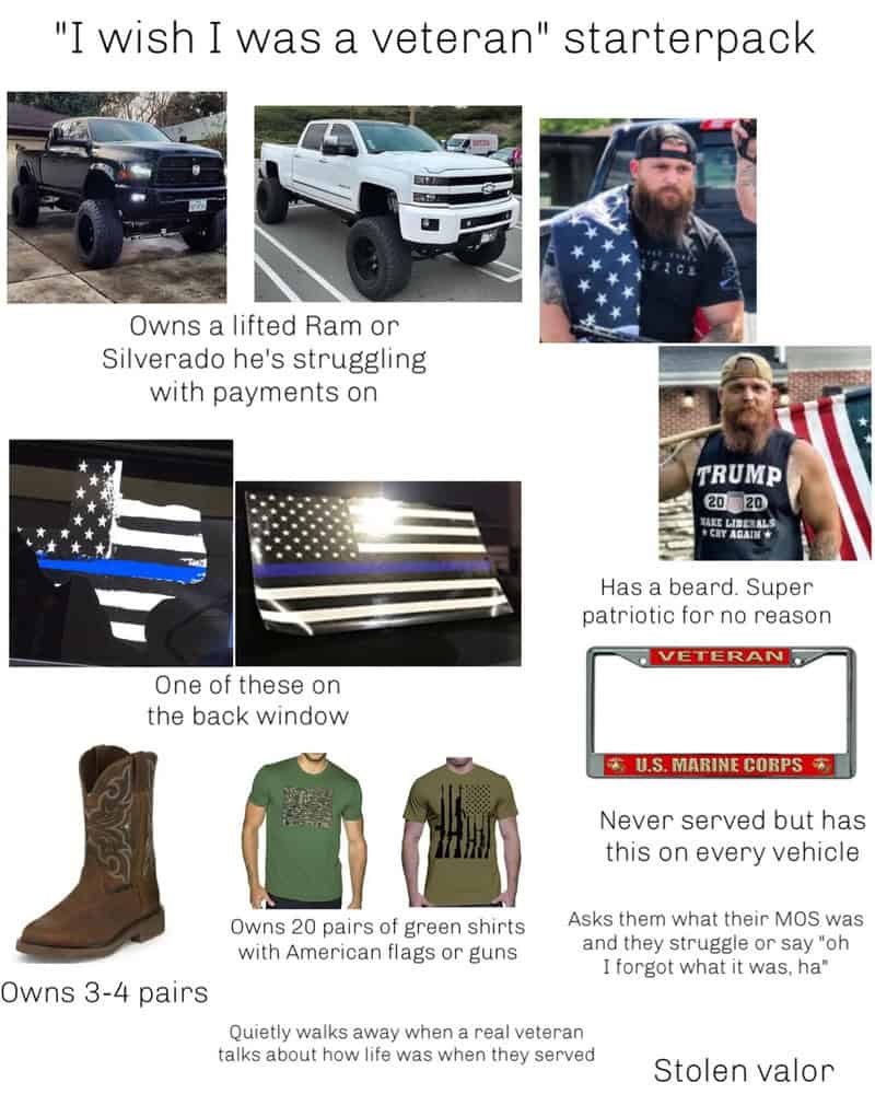 " I wish I was a veteran" starterpack.
