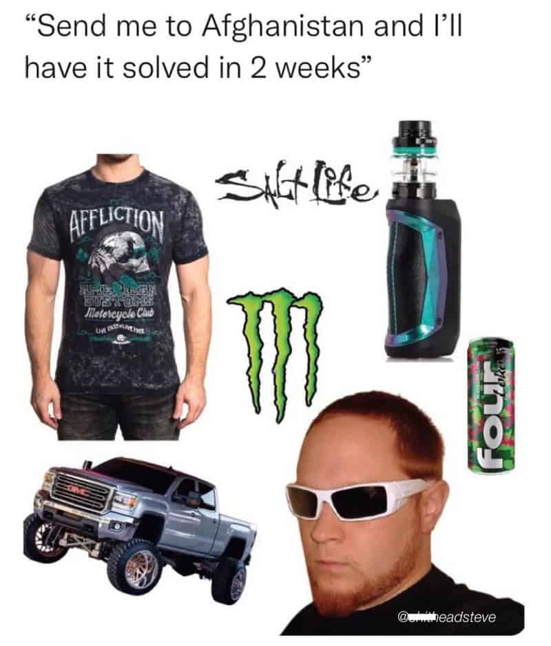 "Send me to Afghanistan and I’ll have it solved in 2 weeks" with images of a person in a black graph.
