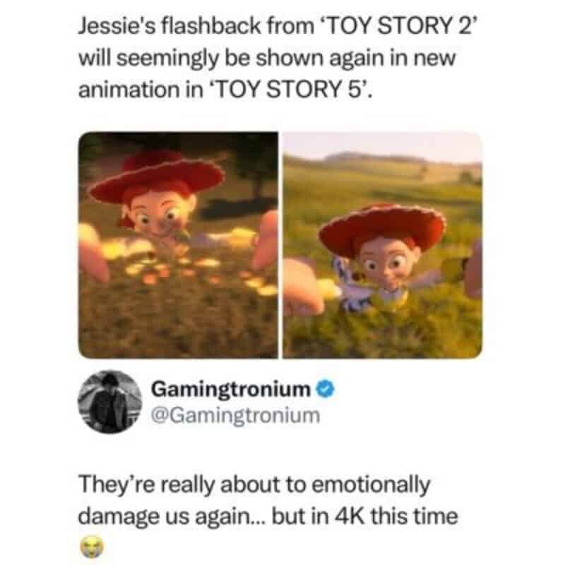 Jessie's flashback from Toy Story 2 shown again in Toy Story 5.