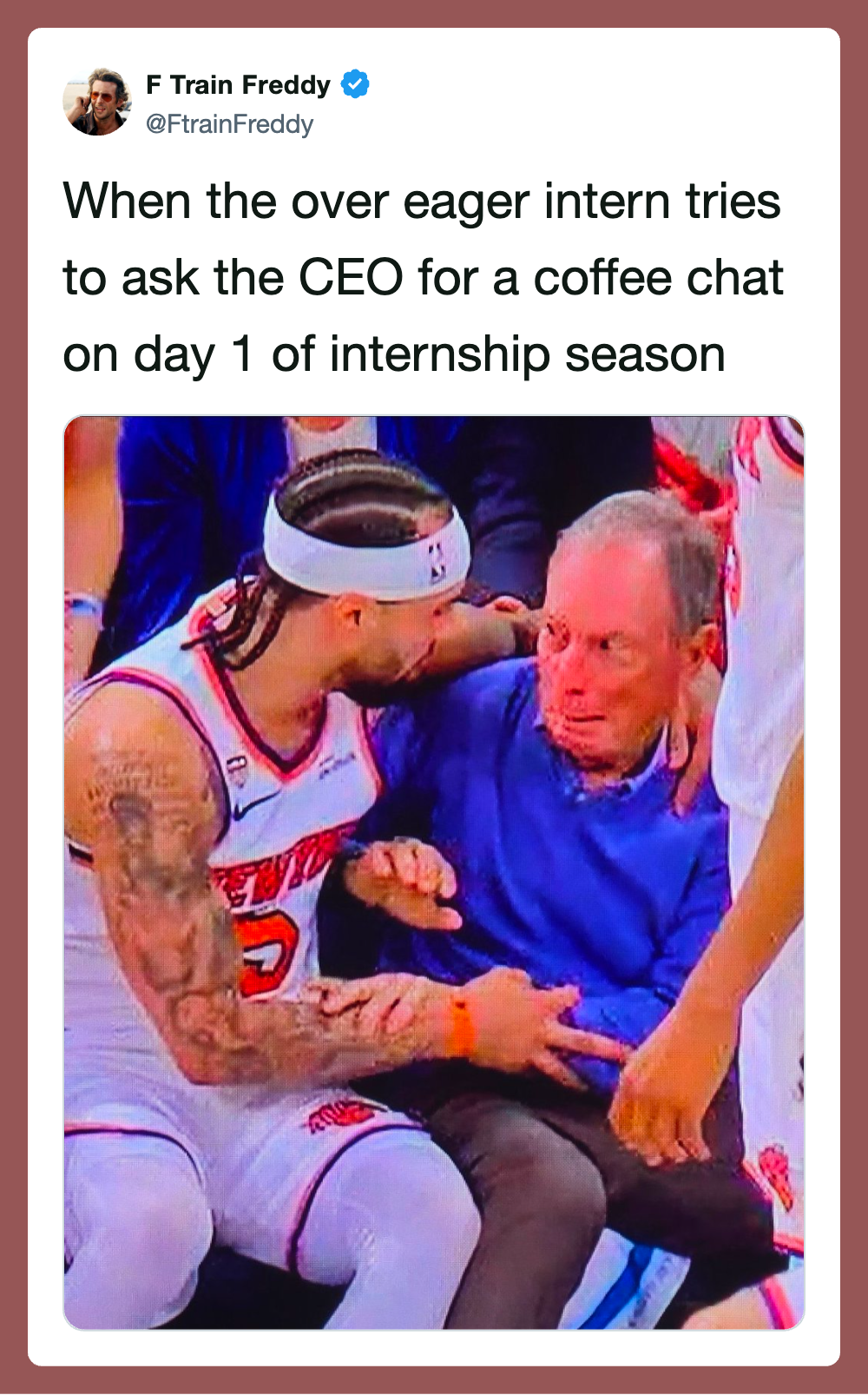 "Basketball player talking to an older man during a game".